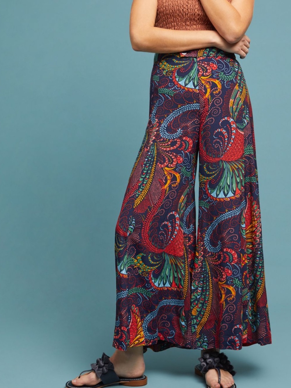 Anthropologie Multicolor Paisley Wide leg Red, Blue, Green, Yellow Pants